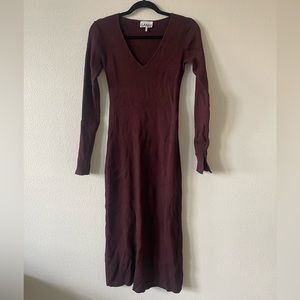 GANNI ribbed maxi dress melange brown dark burgundy